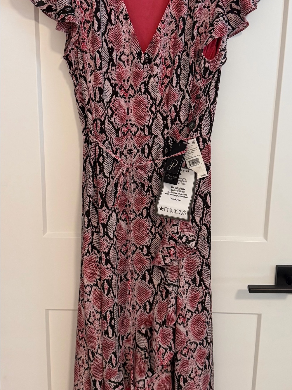 Adrianna Papell Pink & Black Snake-Print Wrap Dress